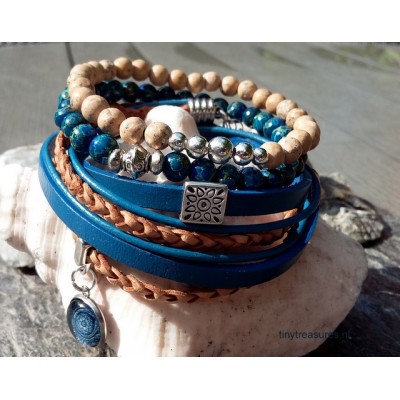 leren wikkelarmband blauw beige leren wikkelarmband blauw beige